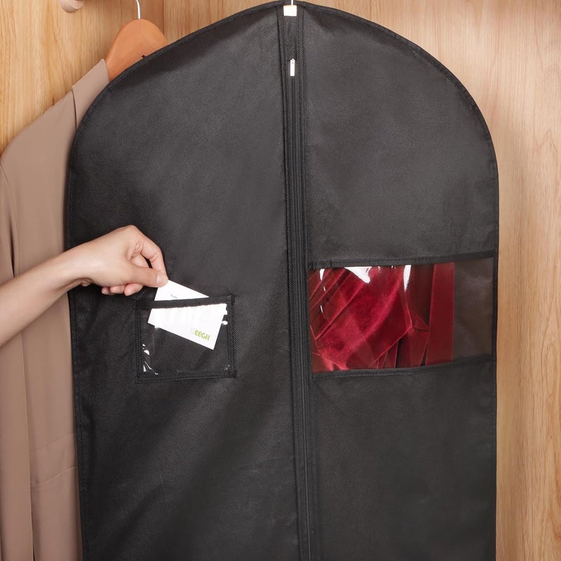 KEEGH 60'' Dress Bags for Gowns Long (Set of 10), Garment Bags for Hanging Clothes, Dress Bags for Closet Storage, Clothes Cover for Hanging Coats Dresses with Clear Window and Label Pocket, Black - Image 5